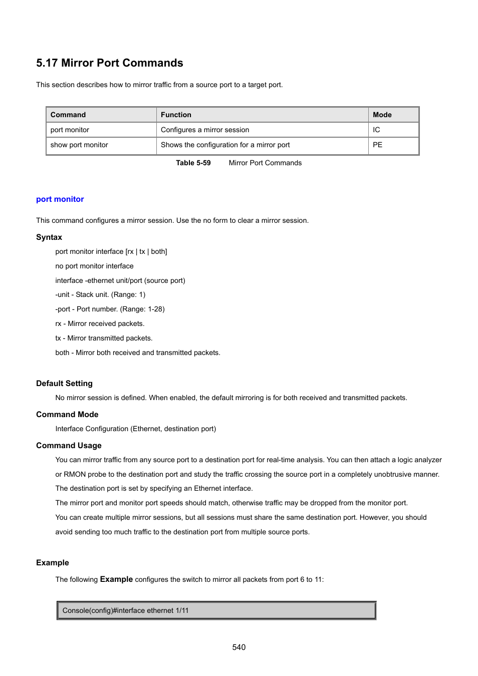 17 mirror port commands, Port monitor | PLANET SGSD-1022 User Manual | Page 540 / 693