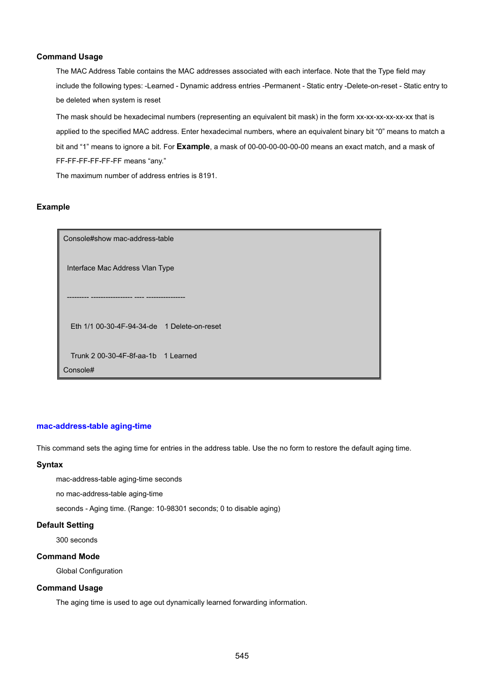 Mac-address-table aging-time | PLANET SGSD-1022 User Manual | Page 545 / 693