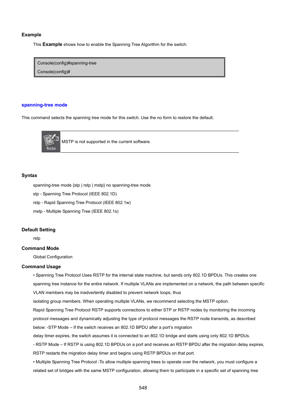 Spanning-tree mode | PLANET SGSD-1022 User Manual | Page 548 / 693