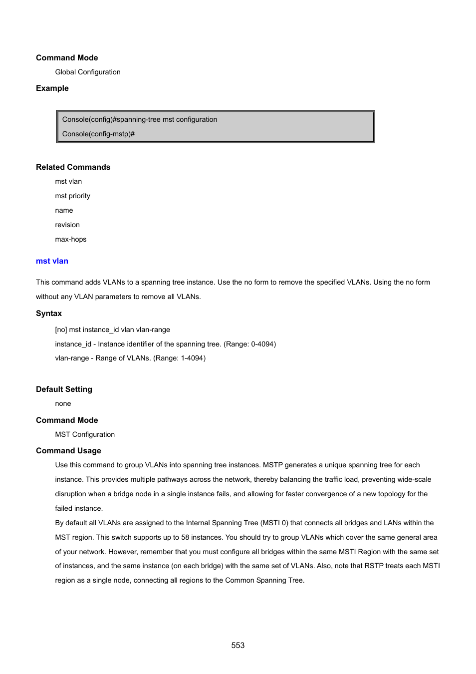 Mst vlan | PLANET SGSD-1022 User Manual | Page 553 / 693