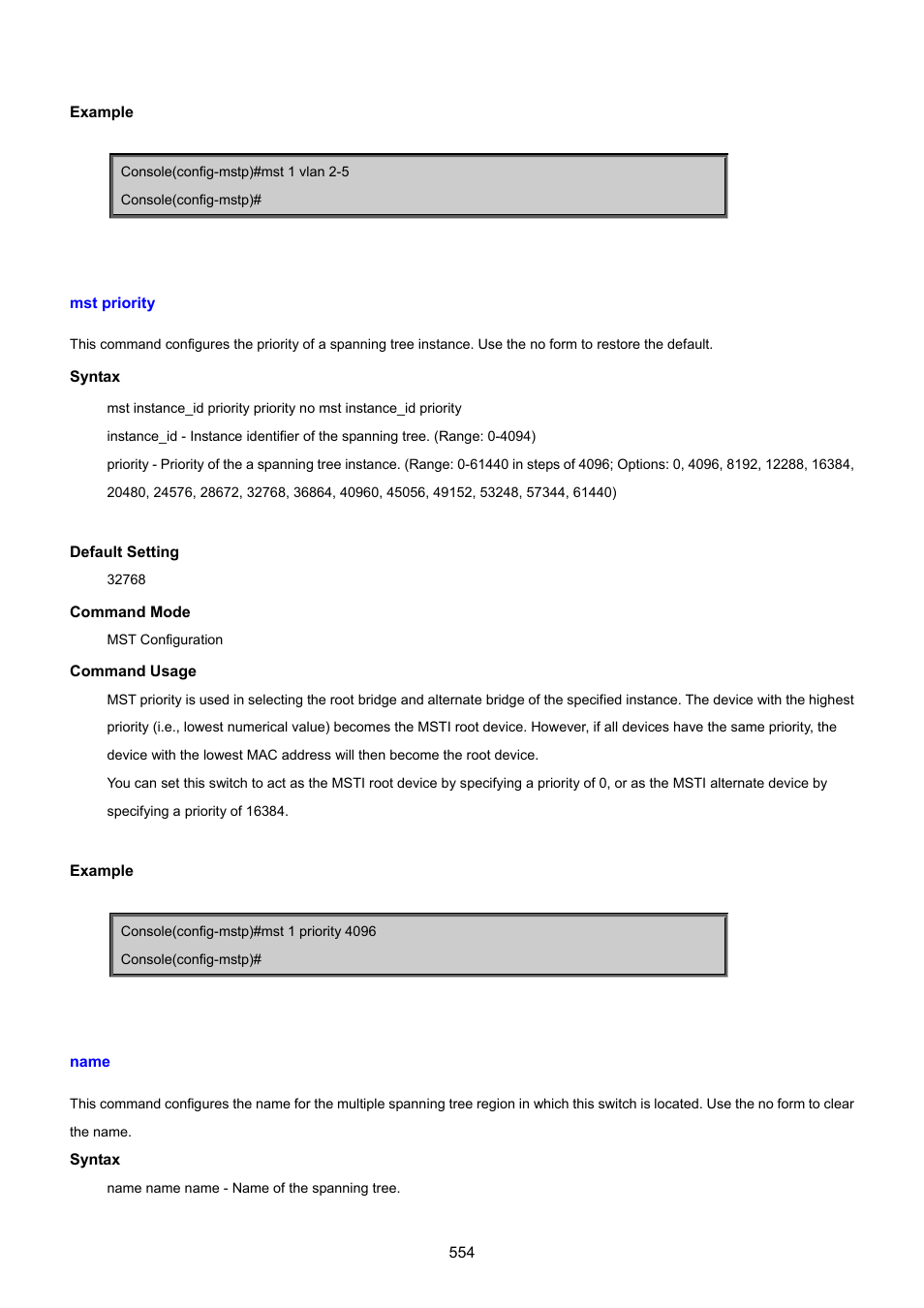 Mst priority, Name | PLANET SGSD-1022 User Manual | Page 554 / 693