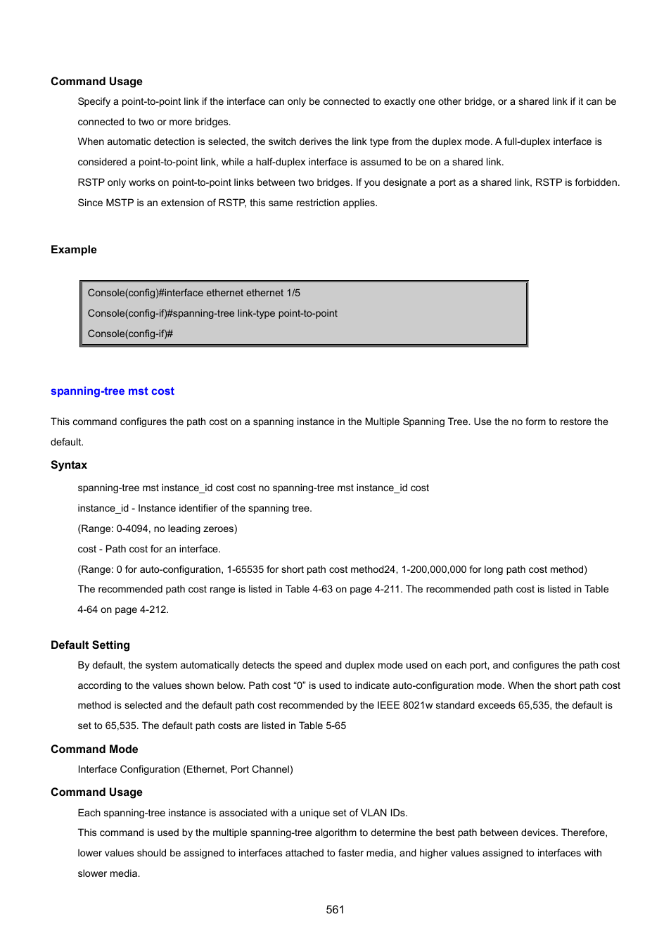 Spanning-tree mst cost | PLANET SGSD-1022 User Manual | Page 561 / 693
