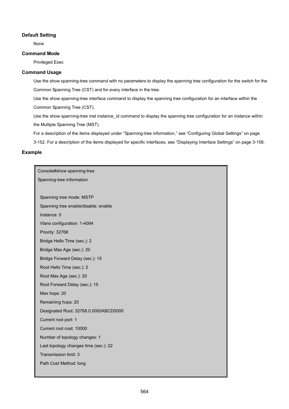 Show spanning-tree mst configuration | PLANET SGSD-1022 User Manual | Page 564 / 693