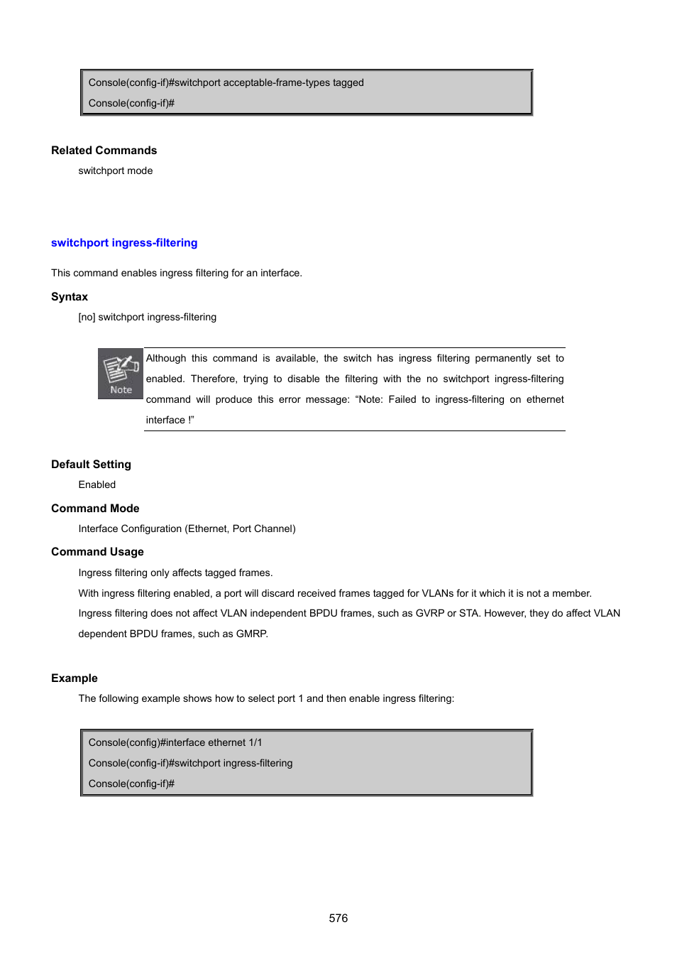 Switchport ingress-filtering | PLANET SGSD-1022 User Manual | Page 576 / 693