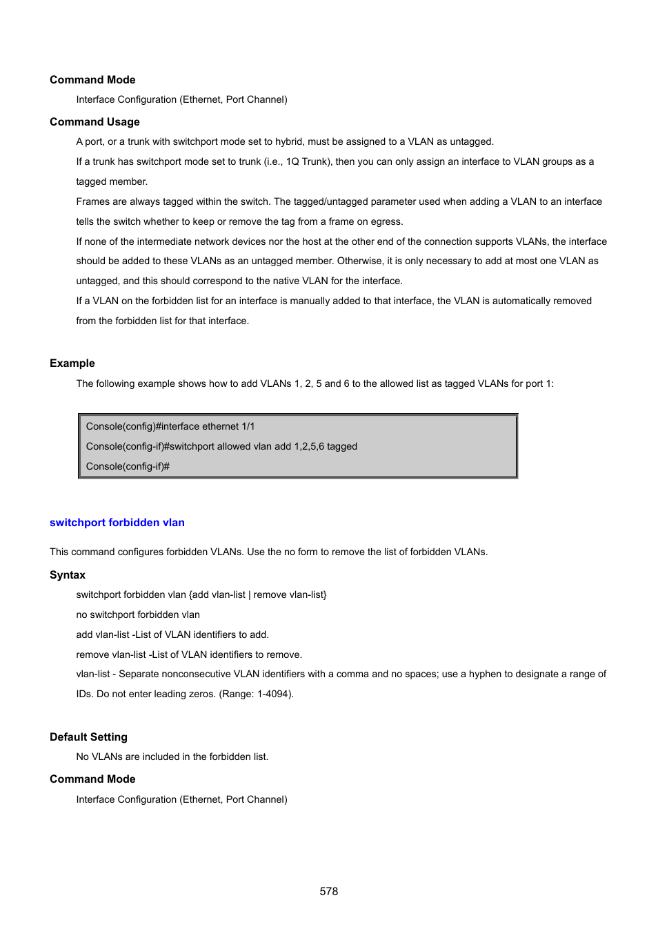 Switchport forbidden vlan | PLANET SGSD-1022 User Manual | Page 578 / 693