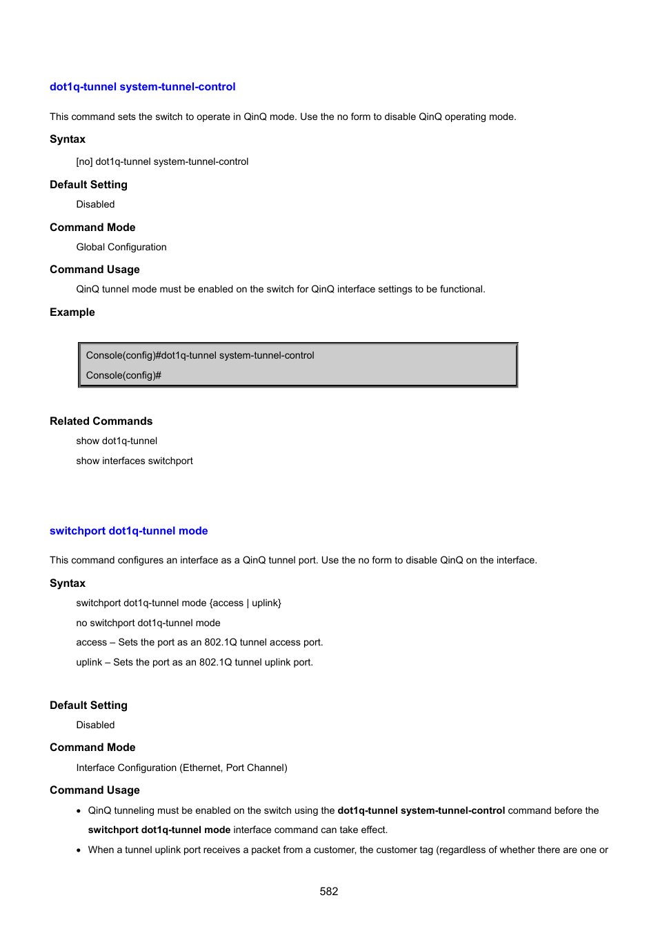 Dot1q-tunnel system-tunnel-control, Switchport dot1q-tunnel mode | PLANET SGSD-1022 User Manual | Page 582 / 693
