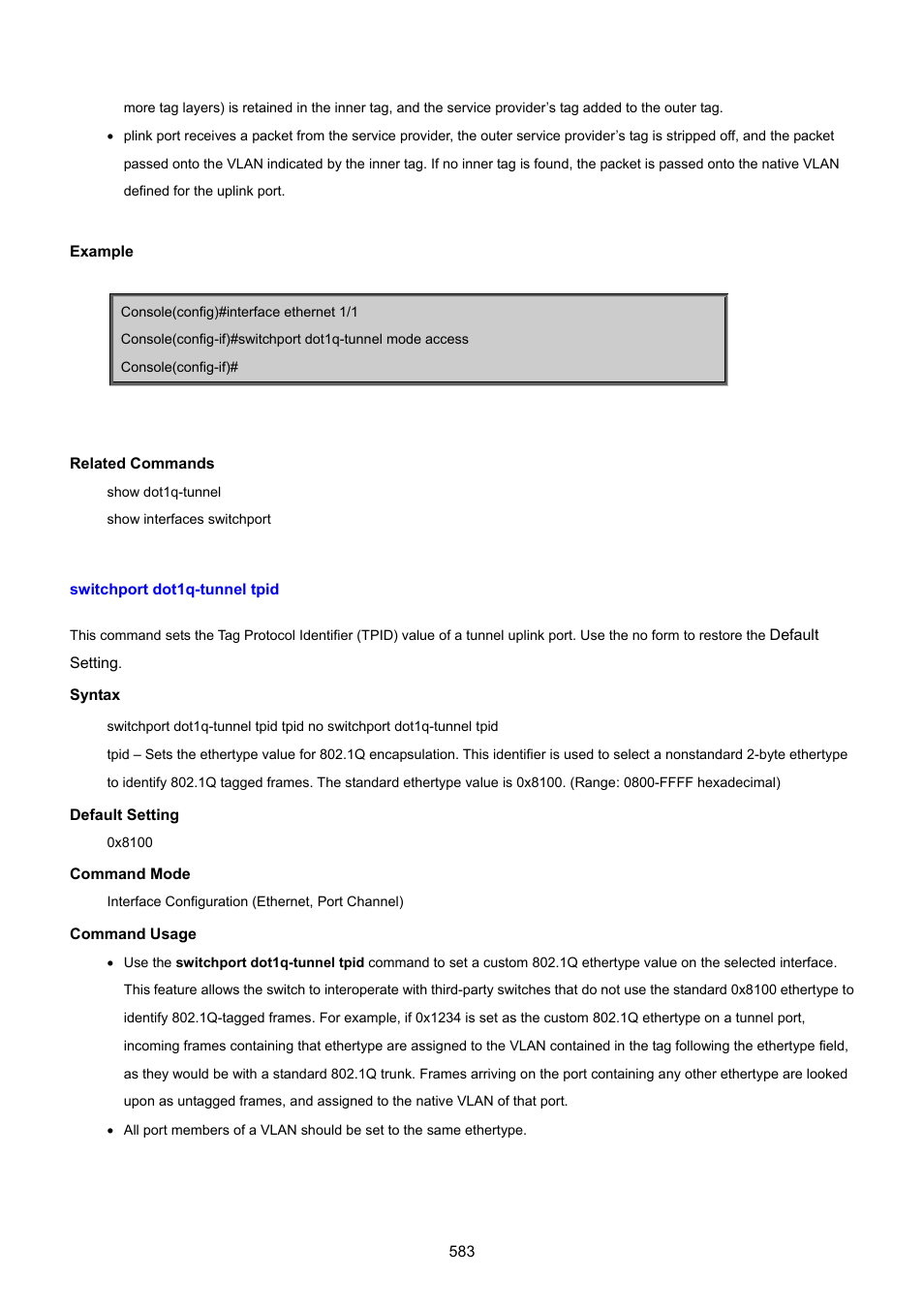 Switchport dot1q-tunnel tpid | PLANET SGSD-1022 User Manual | Page 583 / 693