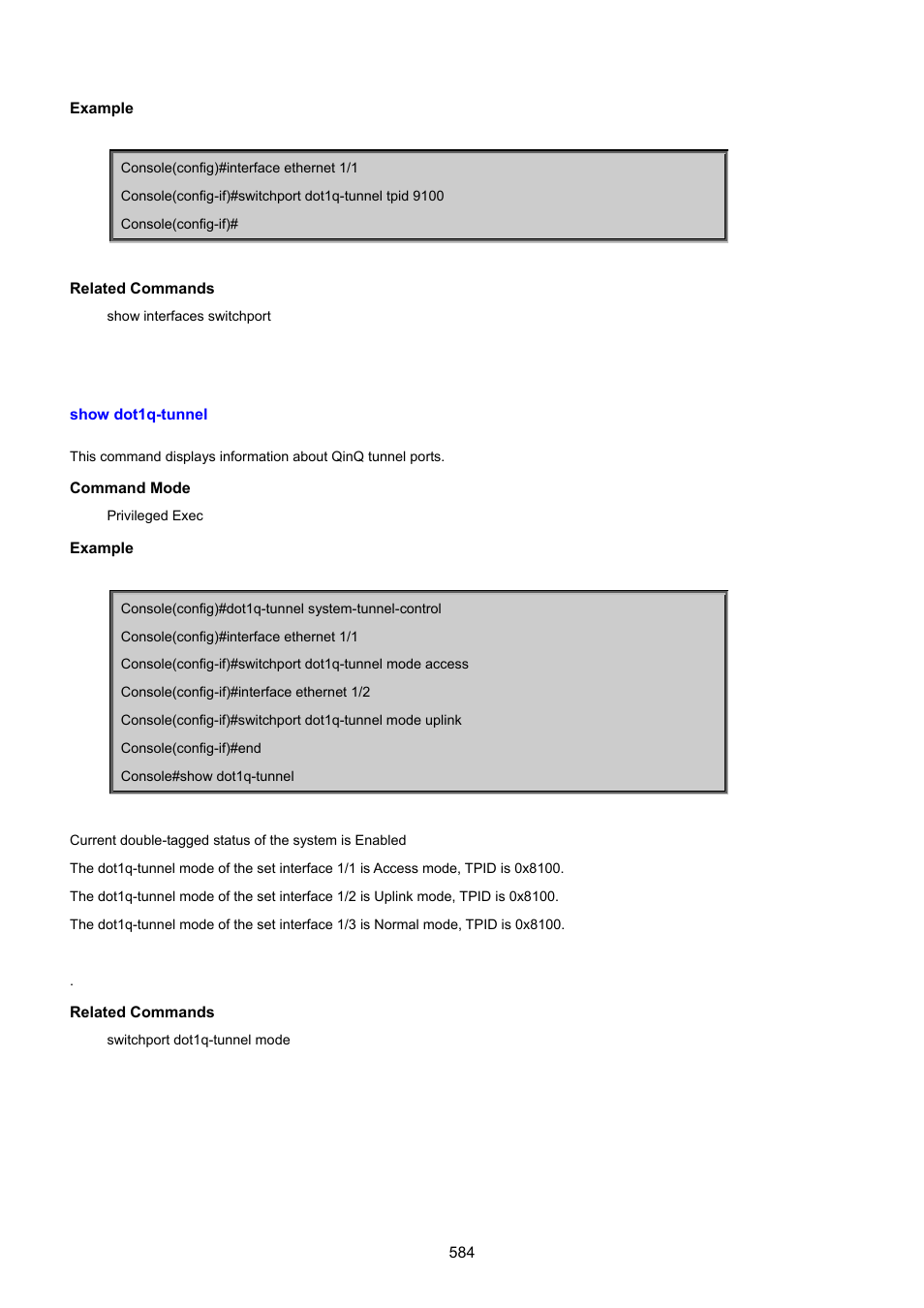 Show dot1q-tunnel | PLANET SGSD-1022 User Manual | Page 584 / 693