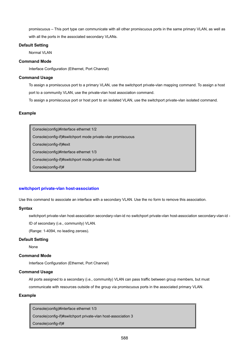 Switchport private-vlan host-association | PLANET SGSD-1022 User Manual | Page 588 / 693