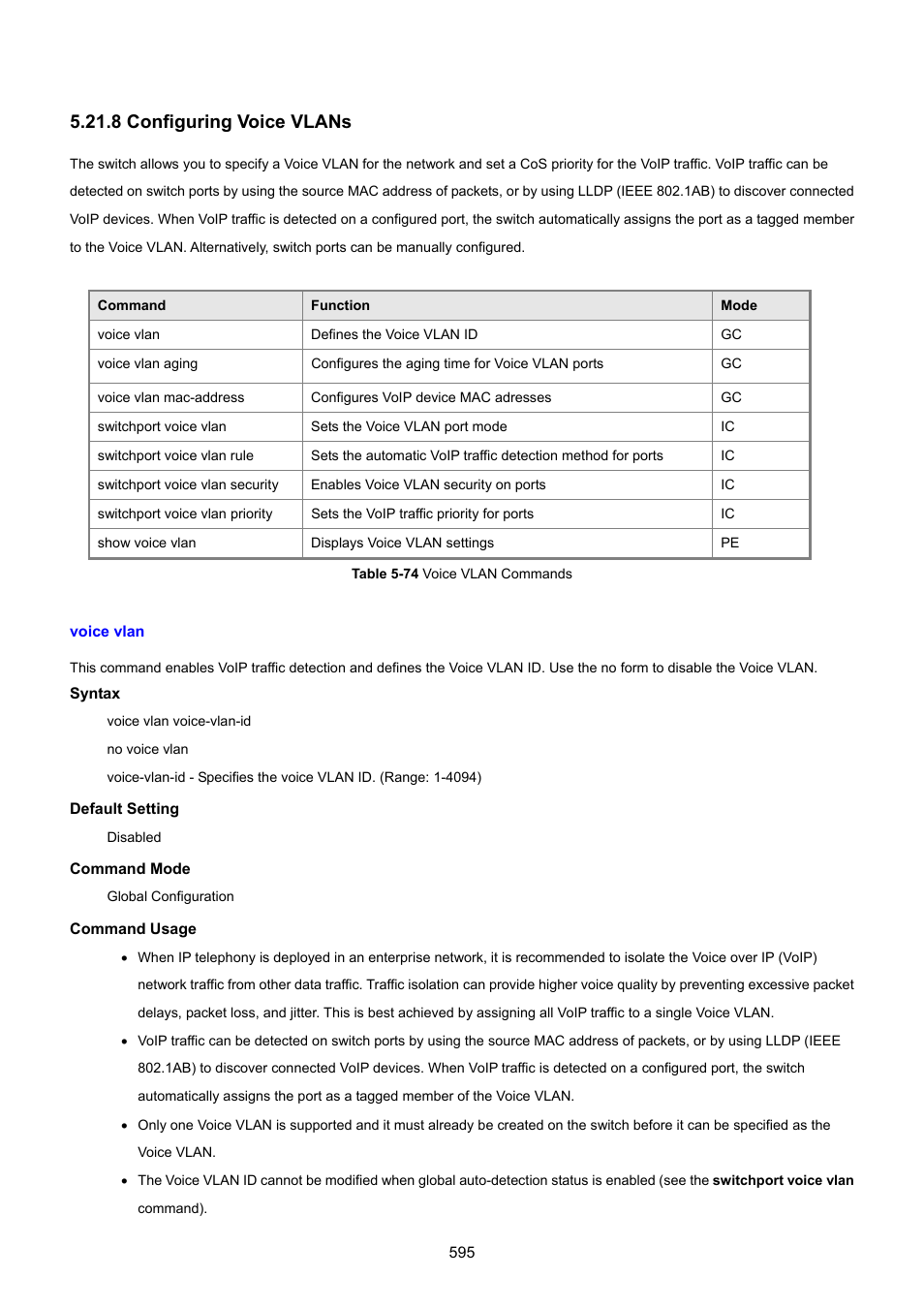 8 configuring voice vlans, Voice vlan | PLANET SGSD-1022 User Manual | Page 595 / 693