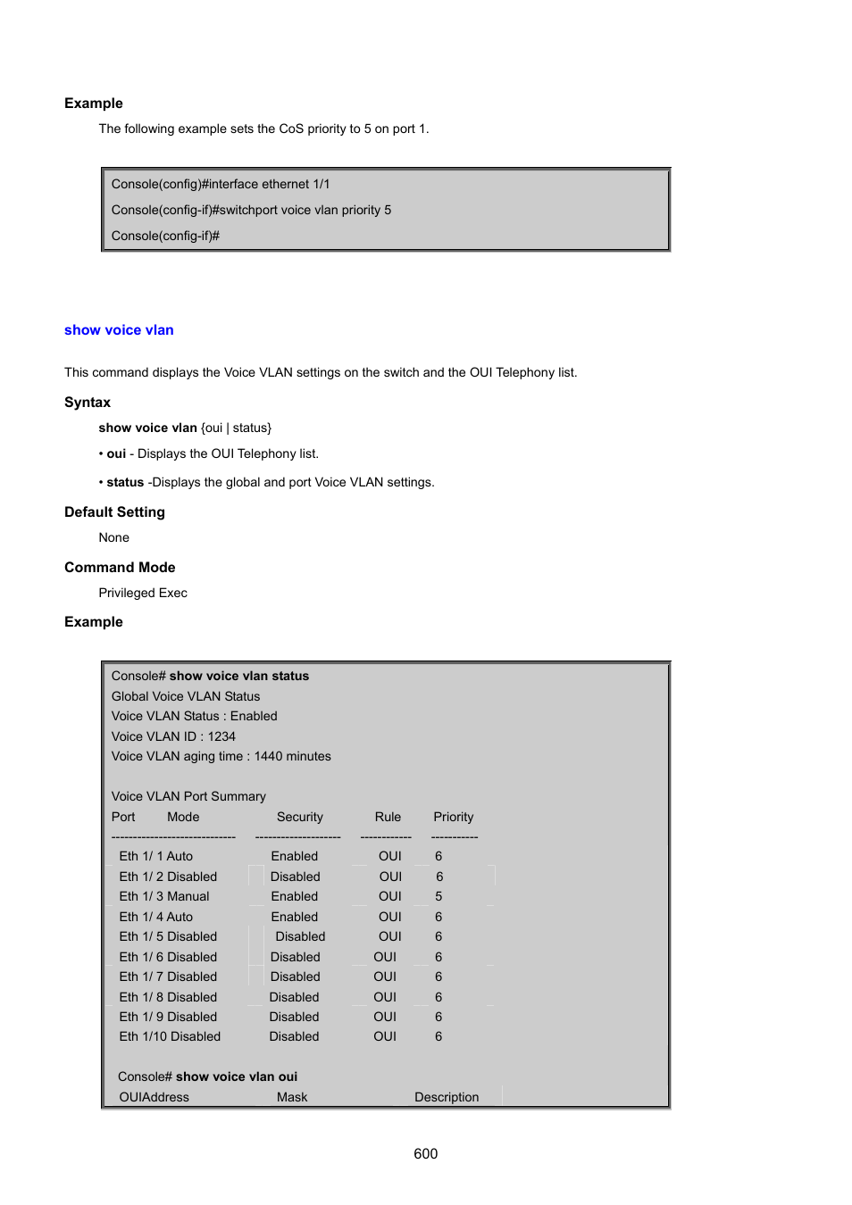 Show voice vlan | PLANET SGSD-1022 User Manual | Page 600 / 693