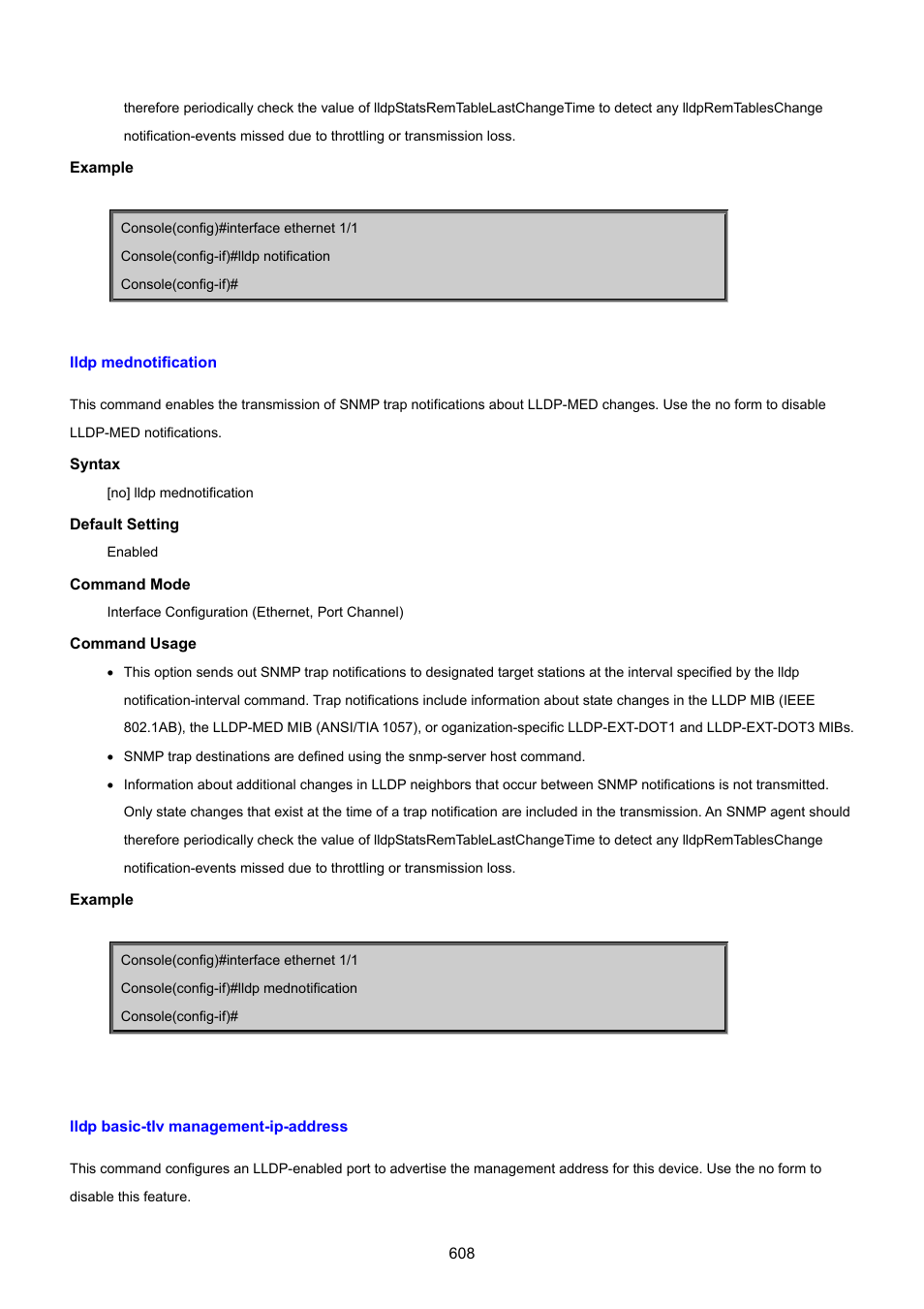 Lldp mednotification, Lldp basic-tlv management-ip-address | PLANET SGSD-1022 User Manual | Page 608 / 693