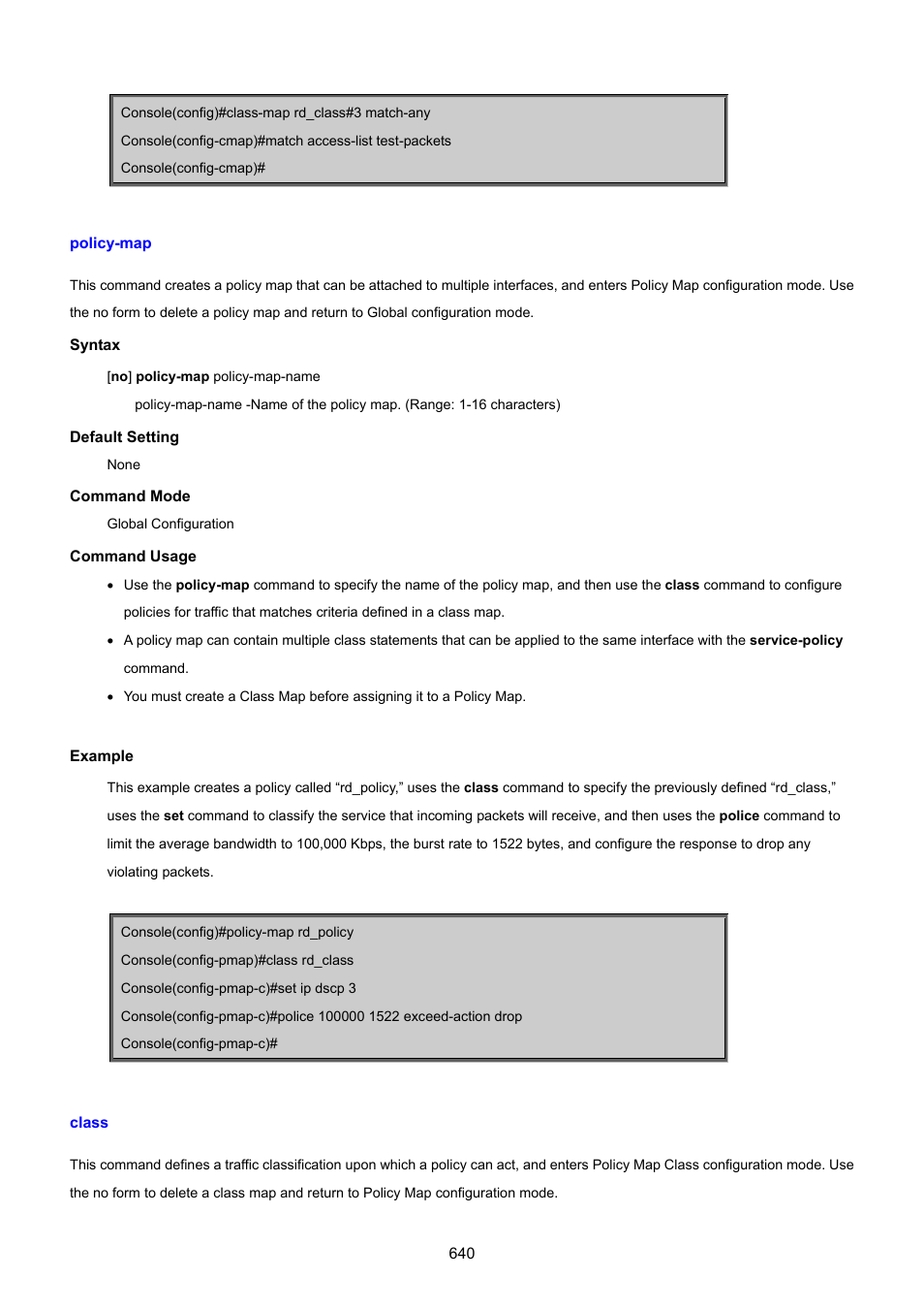 Policy-map, Class | PLANET SGSD-1022 User Manual | Page 640 / 693