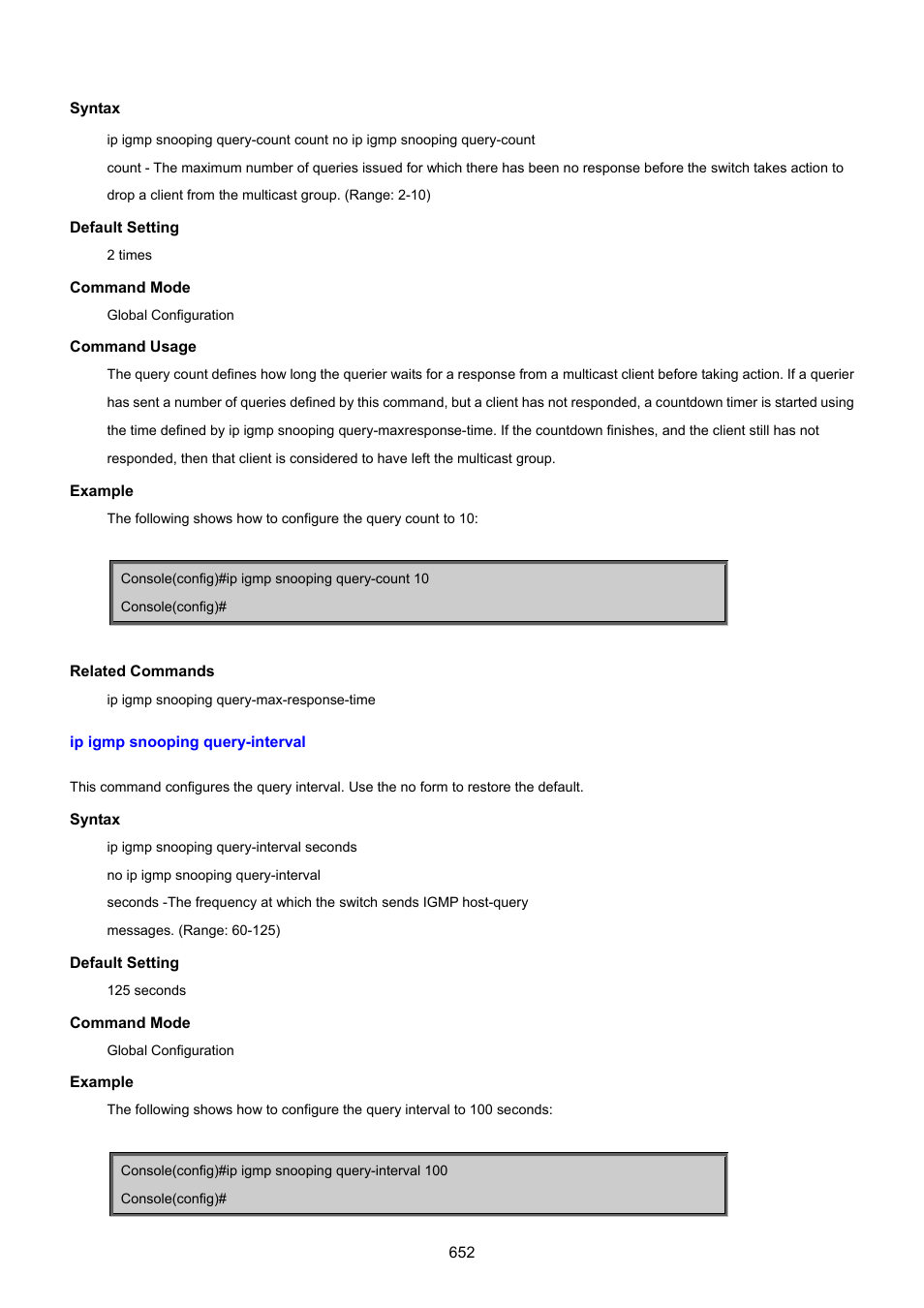 Ip igmp snooping query-interval | PLANET SGSD-1022 User Manual | Page 652 / 693