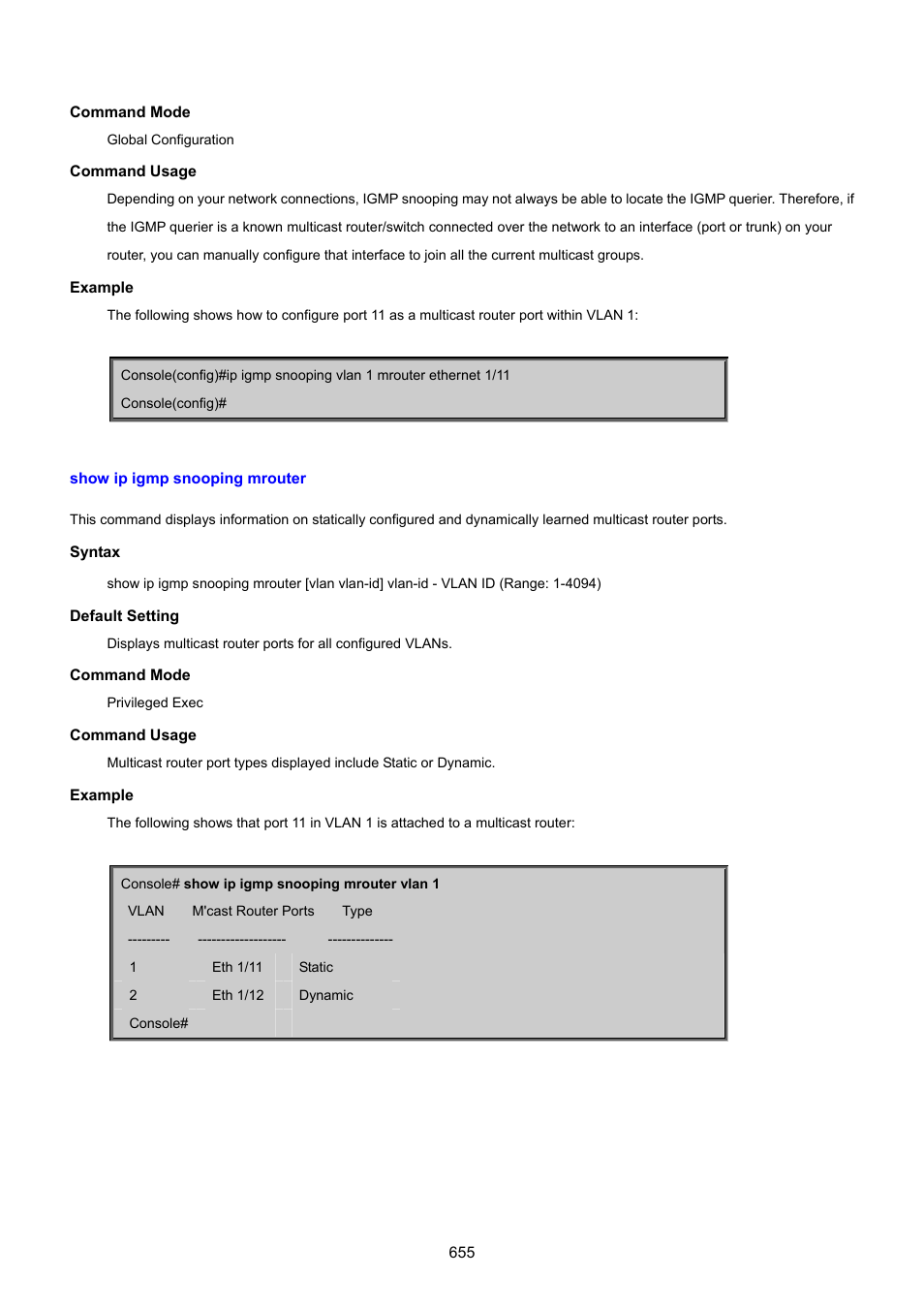 Show ip igmp snooping mrouter | PLANET SGSD-1022 User Manual | Page 655 / 693