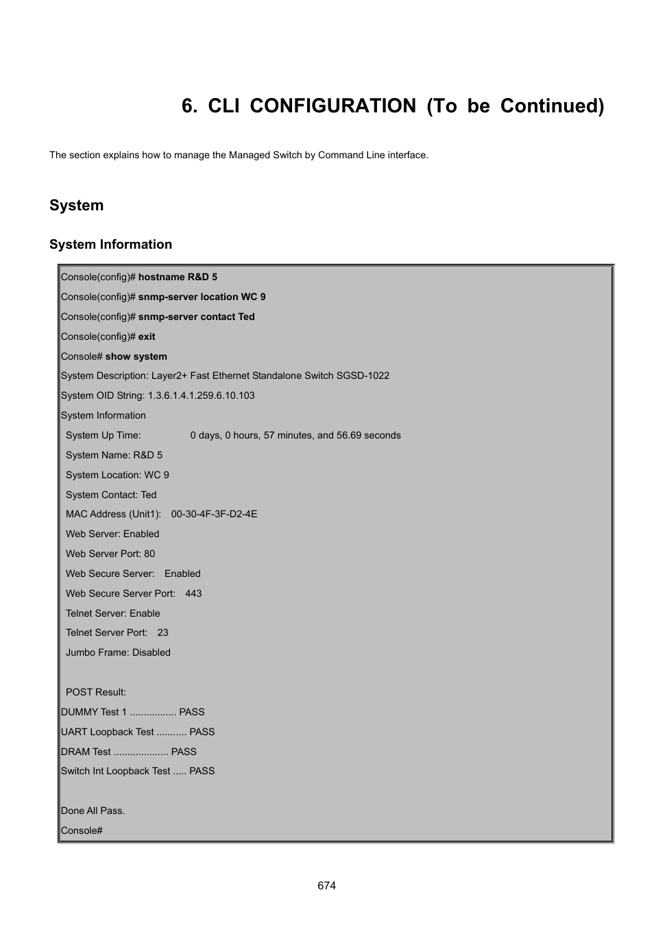 Cli configuration (to be continued), System, System information | PLANET SGSD-1022 User Manual | Page 674 / 693
