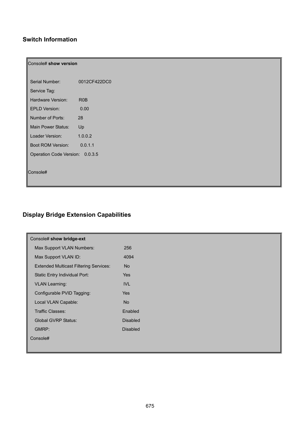 Switch information, Display bridge extension capabilities | PLANET SGSD-1022 User Manual | Page 675 / 693