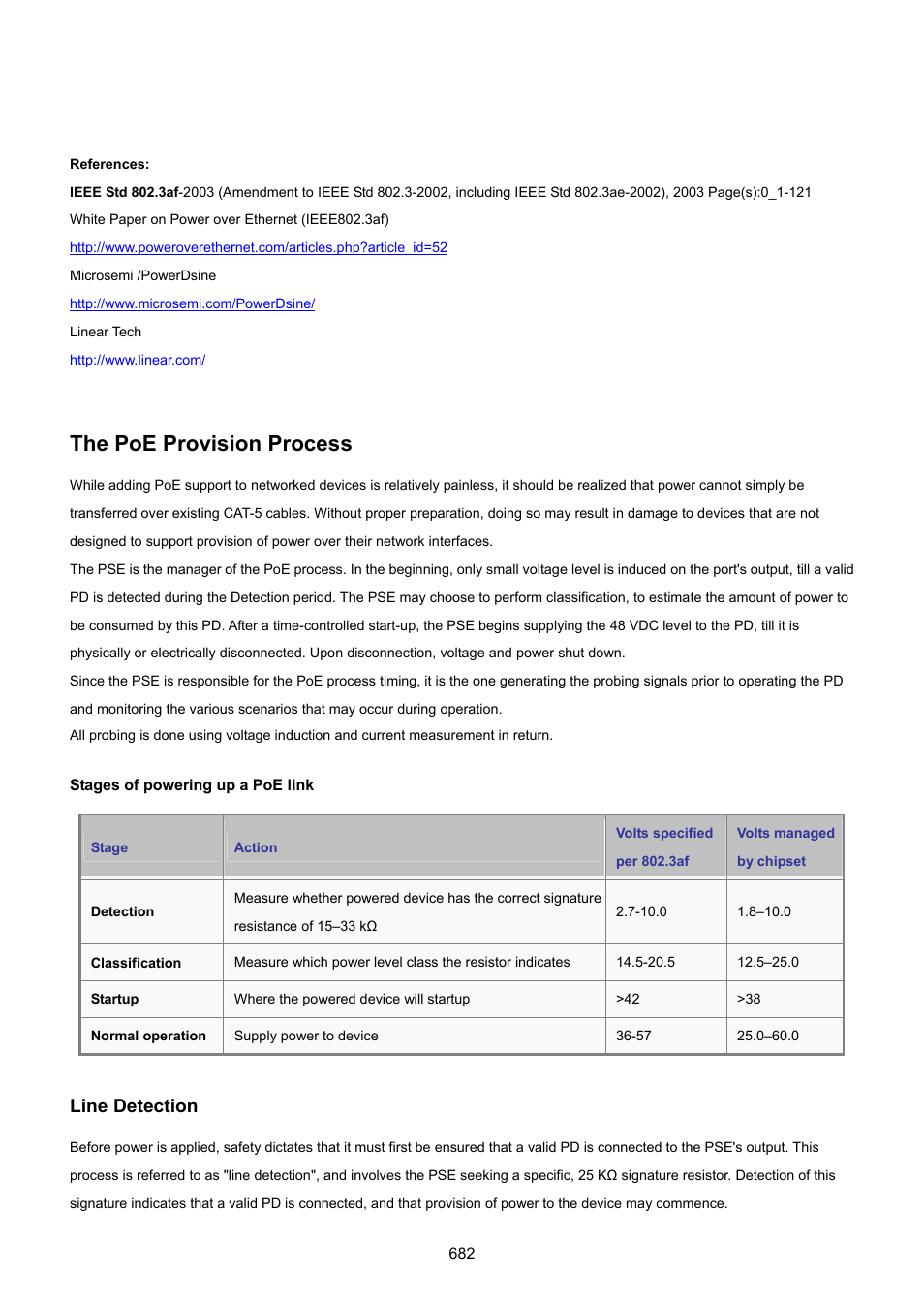 The poe provision process, Line detection, Stages of powering up a poe link | PLANET SGSD-1022 User Manual | Page 682 / 693