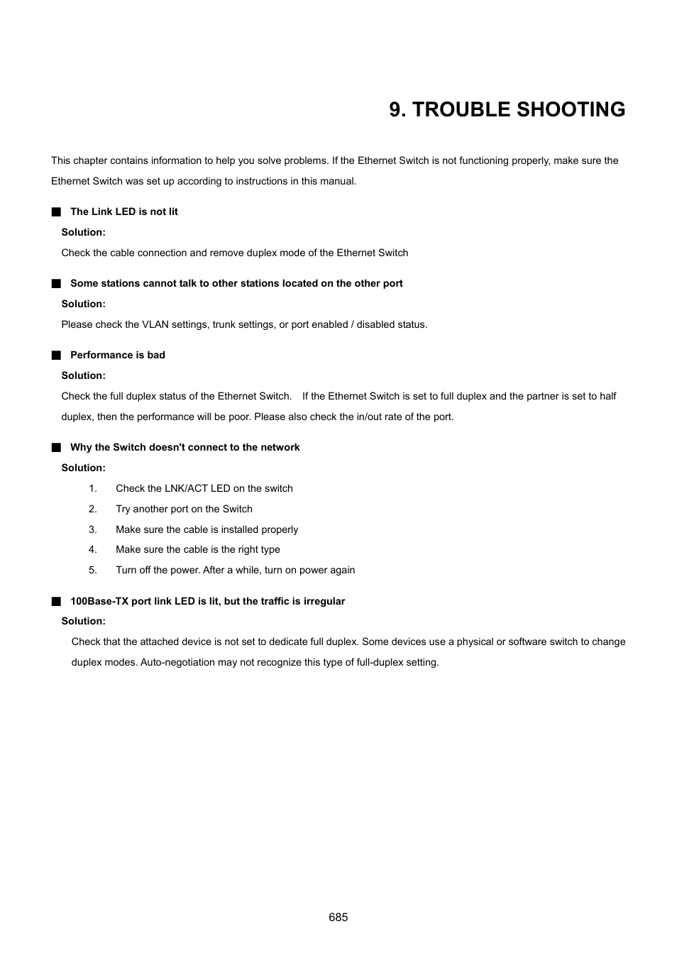 Trouble shooting | PLANET SGSD-1022 User Manual | Page 685 / 693