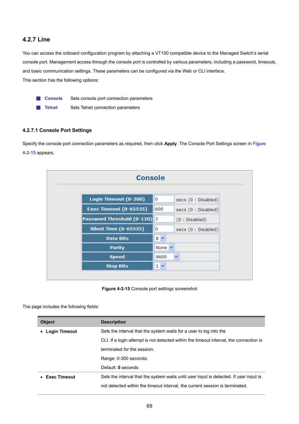 7 line, 1 console port settings | PLANET SGSD-1022 User Manual | Page 69 / 693