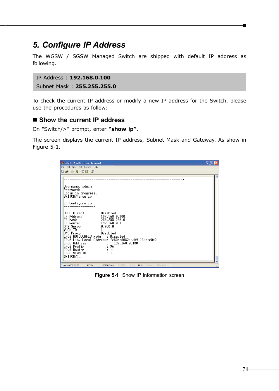 Configure ip address | PLANET SGSW-24040 User Manual | Page 7 / 12