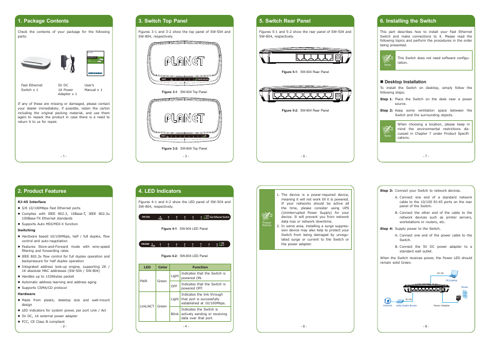 PLANET SW-504 User Manual | 2 pages