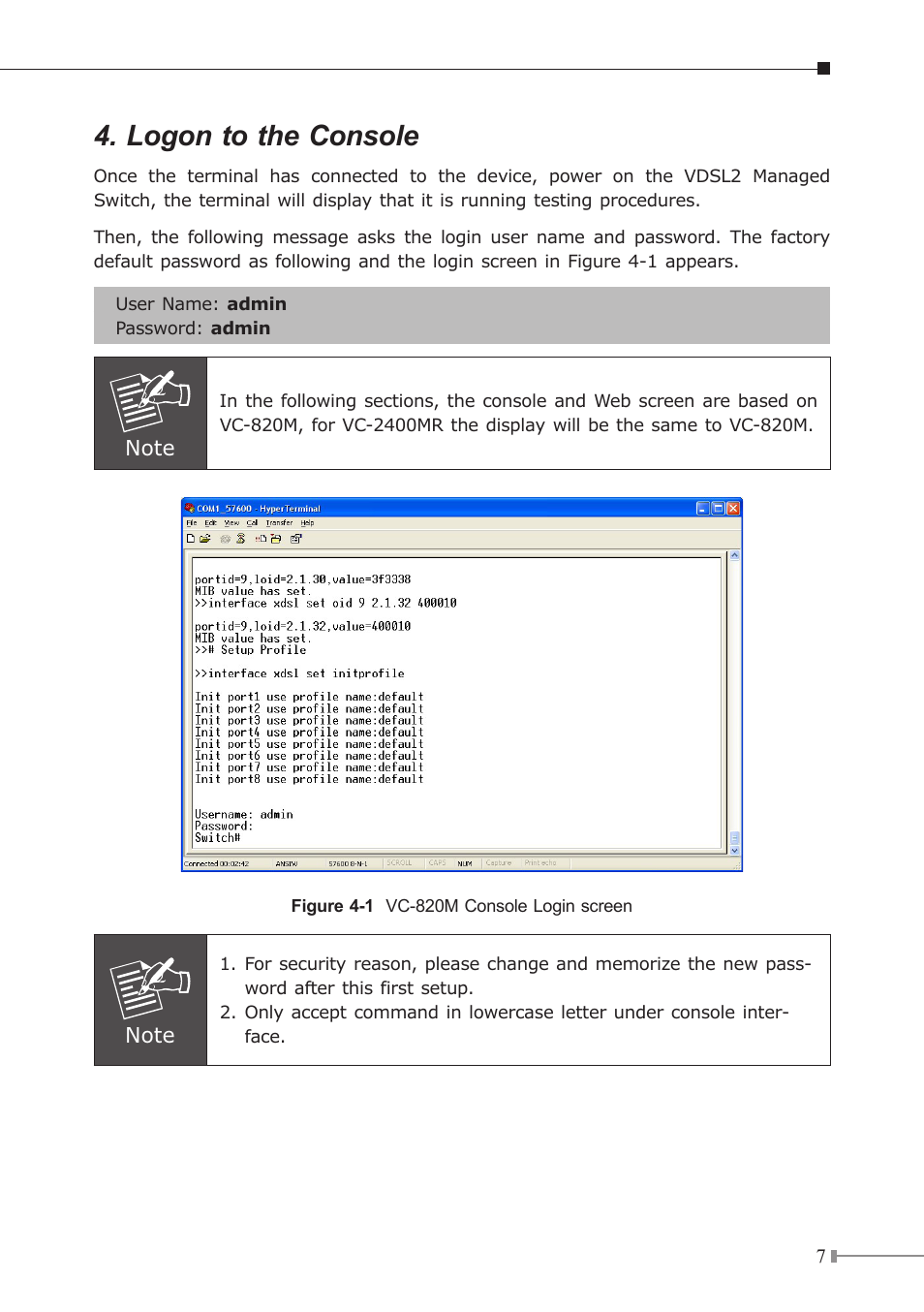 Logon to the console | PLANET VC-2400MR User Manual | Page 7 / 12