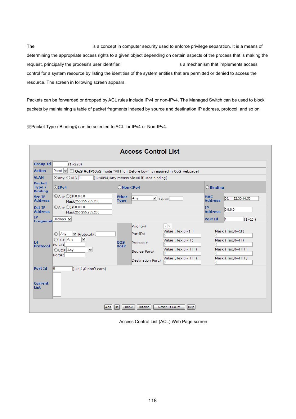11 access control list | PLANET VC-2400MR48 User Manual | Page 118 / 217