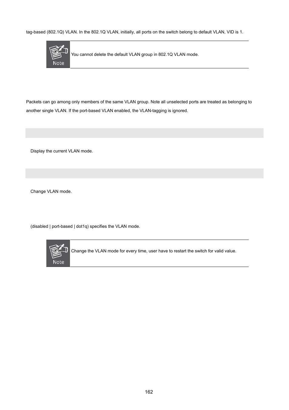 2 vlan mode: port-based, Show vlan mode, Vlan mode | PLANET VC-2400MR48 User Manual | Page 162 / 217