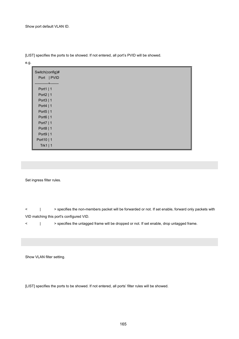 Vlan filter, Show vlan filter | PLANET VC-2400MR48 User Manual | Page 165 / 217