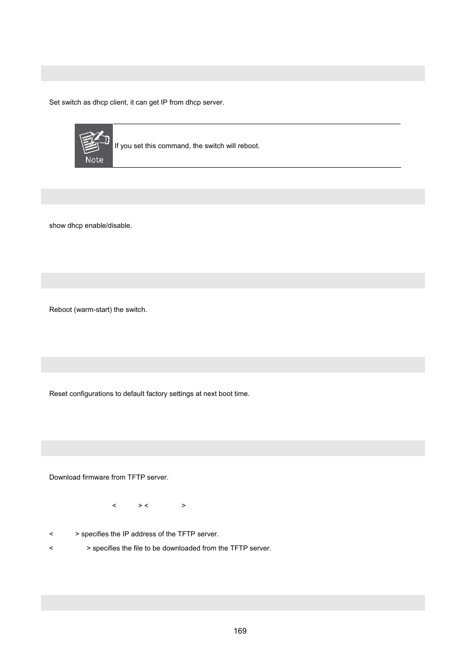 3 reboot switch, 4 reset to default, 5 tftp update firmware | 6 restore configure file | PLANET VC-2400MR48 User Manual | Page 169 / 217