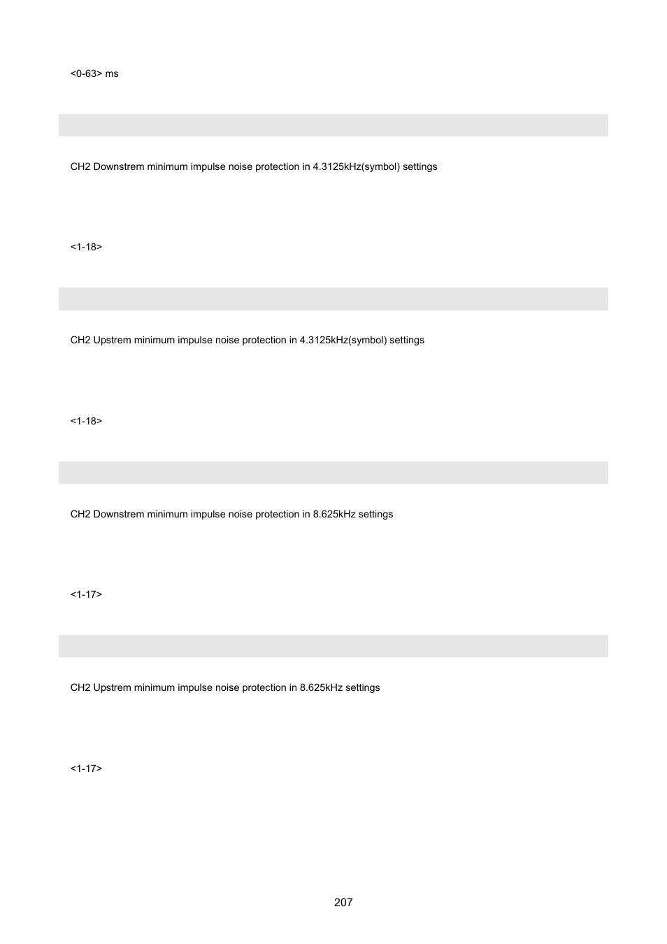 Profile xdsl-line set inp-min-prot-ds-ch2, Profile xdsl-line set inp-min-prot-us-ch2, Profile xdsl-line set inp-min-prot8-ds-ch2 | Profile xdsl-line set inp-min-prot8-us-ch2 | PLANET VC-2400MR48 User Manual | Page 207 / 217