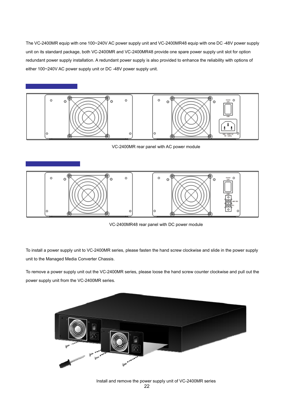 3 switch rear panel | PLANET VC-2400MR48 User Manual | Page 22 / 217