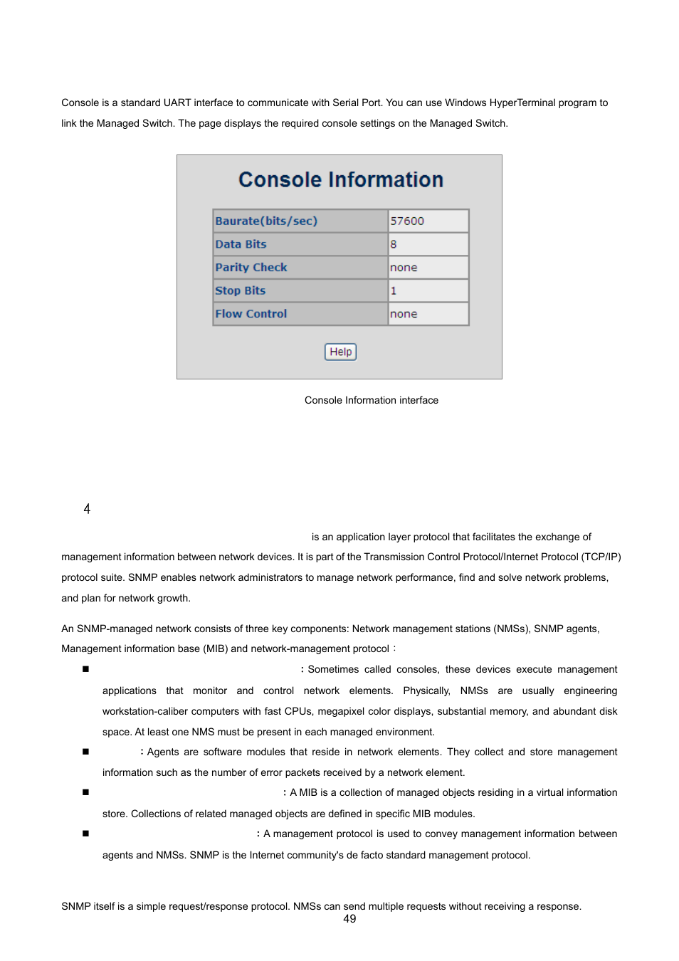 3 console information, 4 snmp configuration, 1 snmp overview | 4 .1 snmp overview | PLANET VC-2400MR48 User Manual | Page 49 / 217