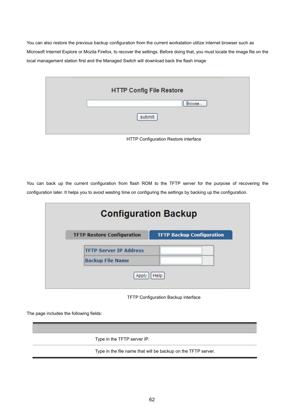 2 http config file restore, 3 tftp backup configuration | PLANET VC-2400MR48 User Manual | Page 62 / 217