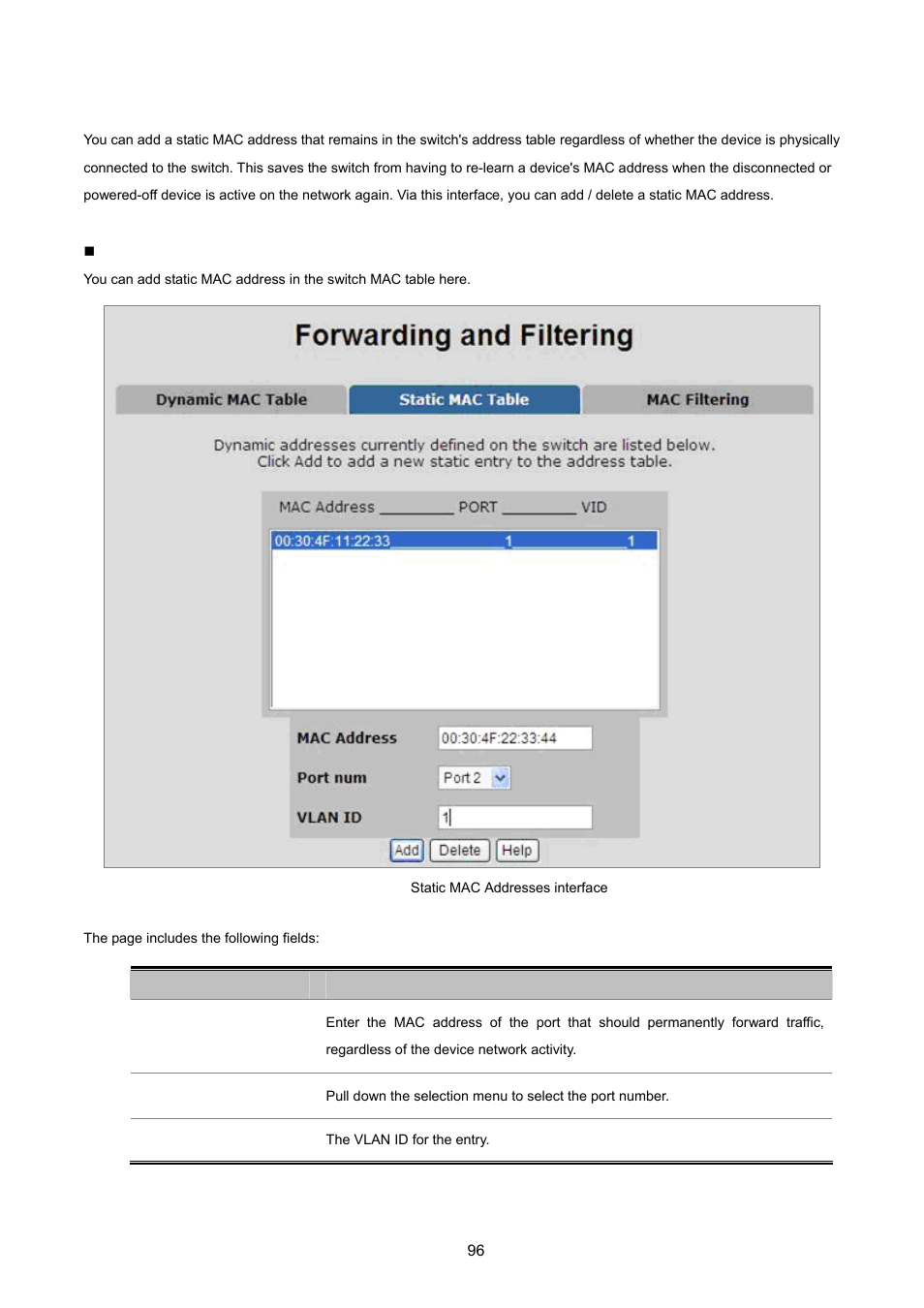 2 static mac table | PLANET VC-2400MR48 User Manual | Page 96 / 217