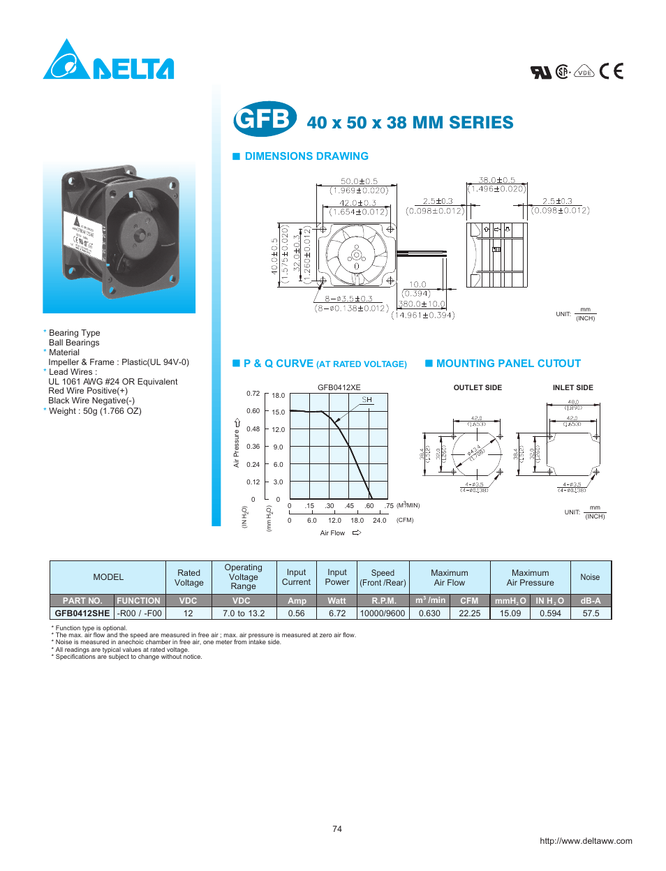 Delta Electronics GFB0412SHE User Manual | 1 page