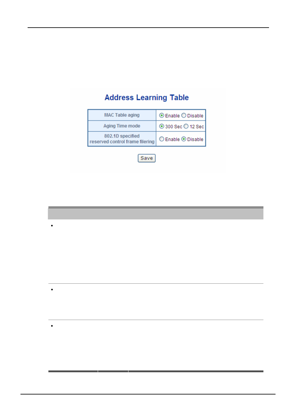 7 address learning table, Ddress, Earning | Able | PLANET VC-810S User Manual | Page 67 / 82