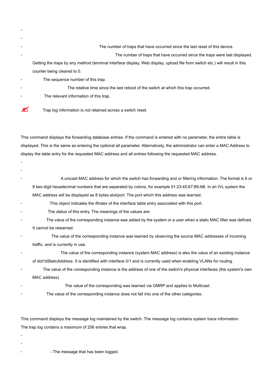 7 show mac-addr-table, 8 show msglog | PLANET WGS3-24000 User Manual | Page 330 / 526