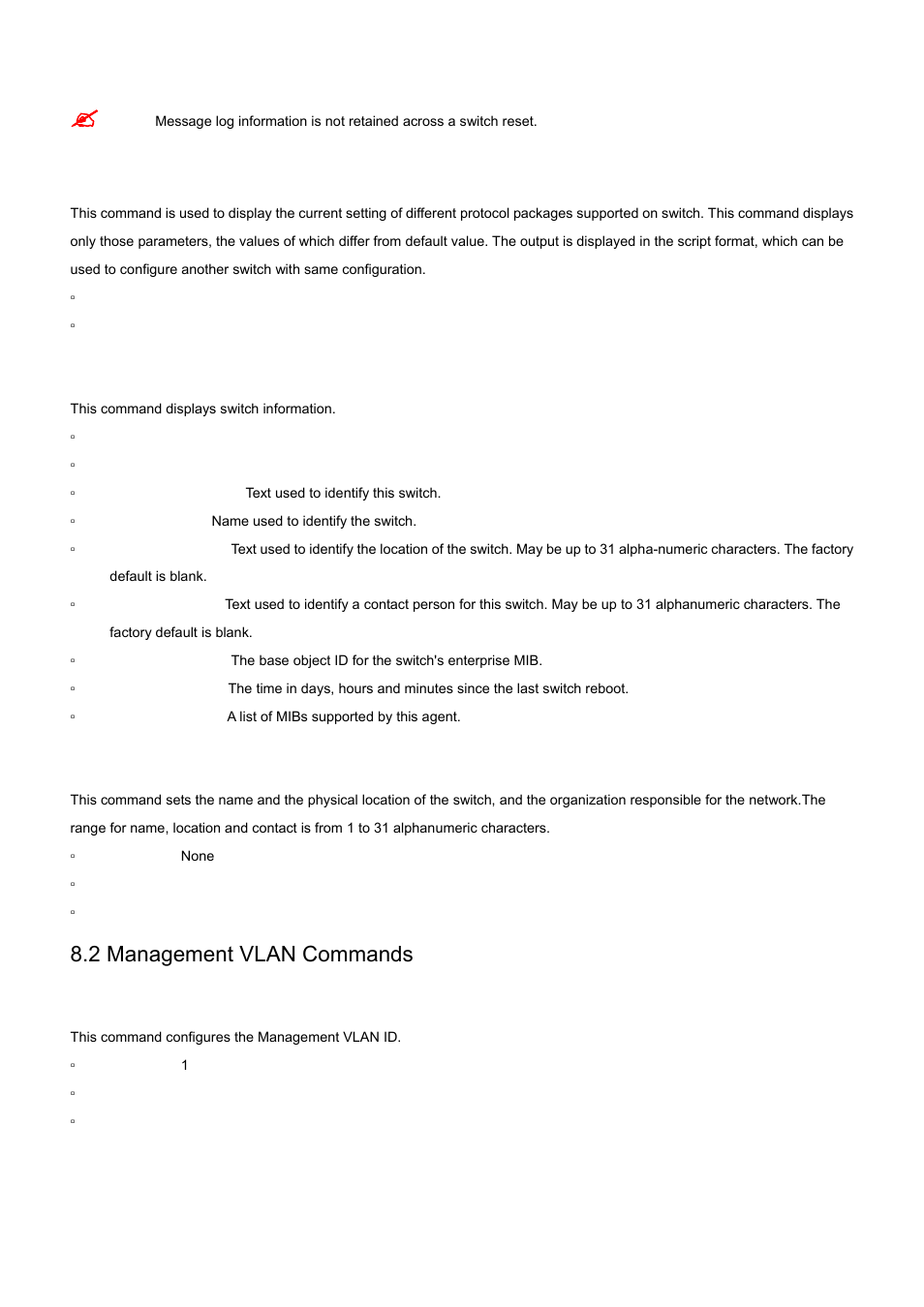 9 show running-config, 10 show sysinfo, 11 snmp-server | 2 management vlan commands, 1 network mgmt_vlan | PLANET WGS3-24000 User Manual | Page 331 / 526