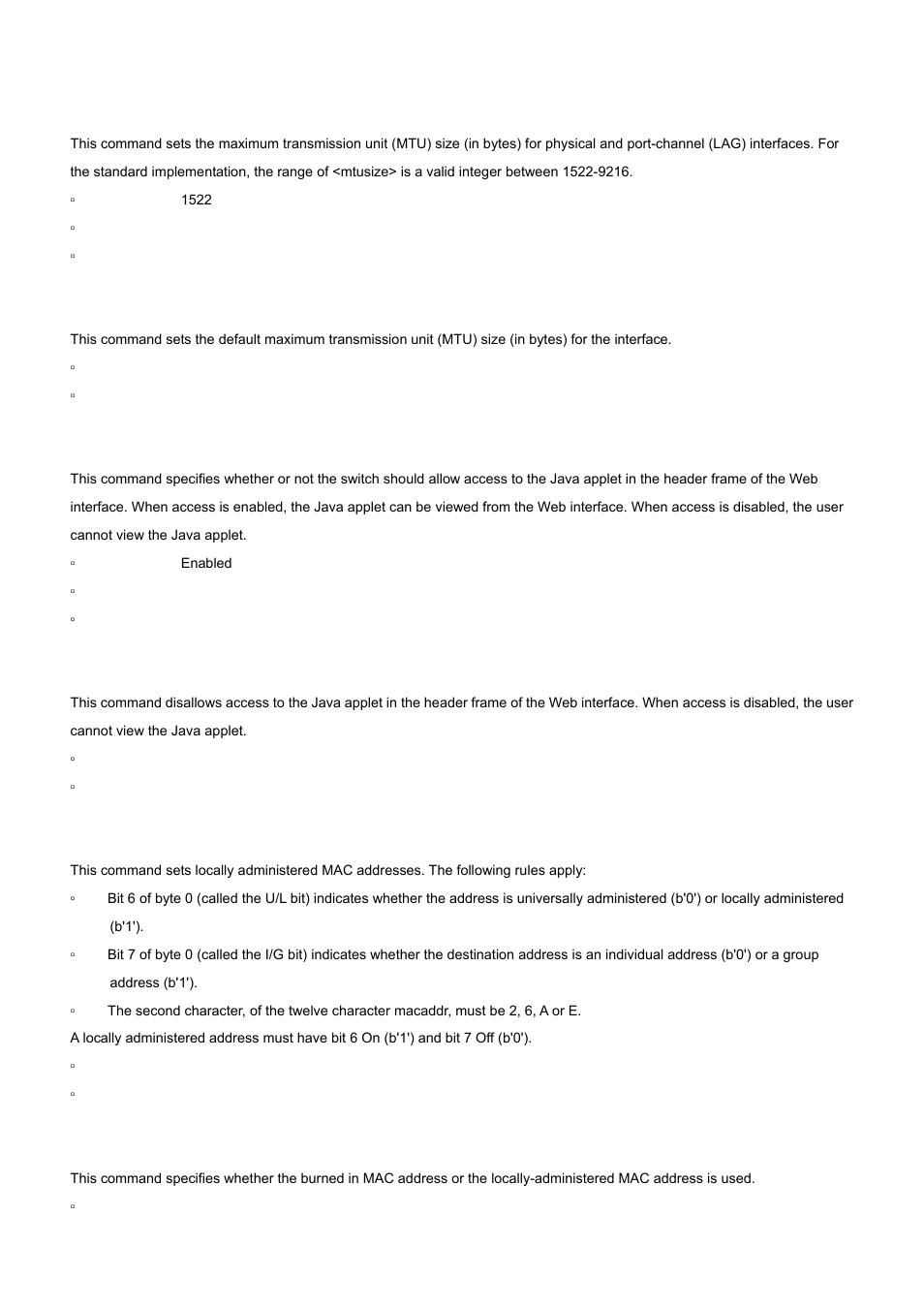 2 mtu, 3 network javamode, 4 network mac-address | 5 network mac-type | PLANET WGS3-24000 User Manual | Page 334 / 526