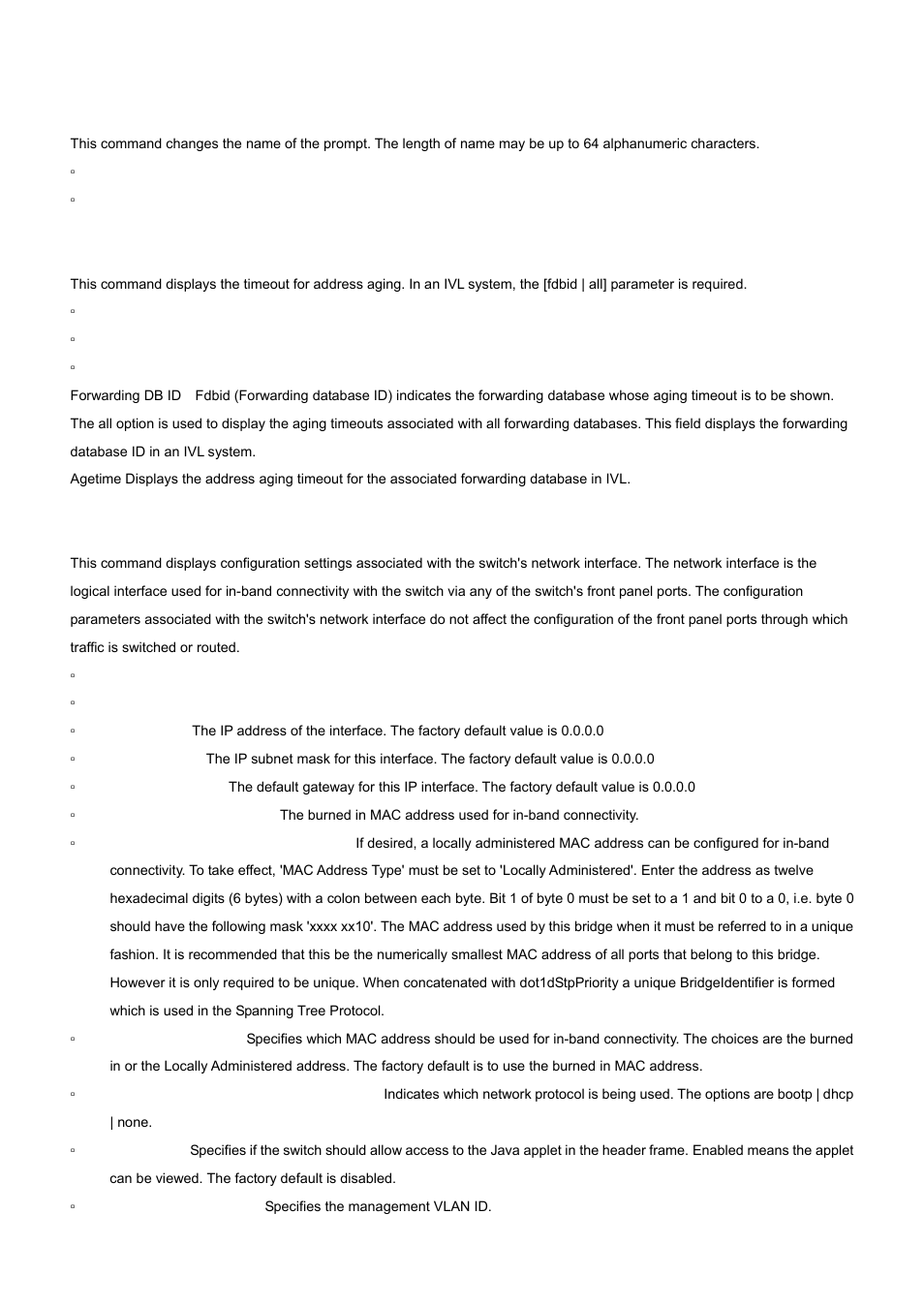 12 set prompt, 13 show forwardingdb agetime, 14 show network | PLANET WGS3-24000 User Manual | Page 337 / 526