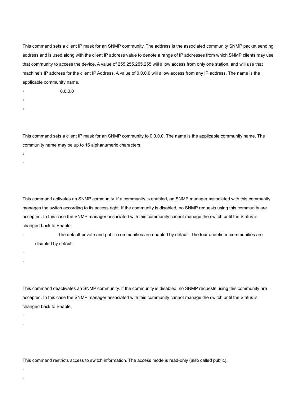 22 snmp-server community ipmask, 23 snmp-server community mode, 24 snmp-server community ro | PLANET WGS3-24000 User Manual | Page 341 / 526