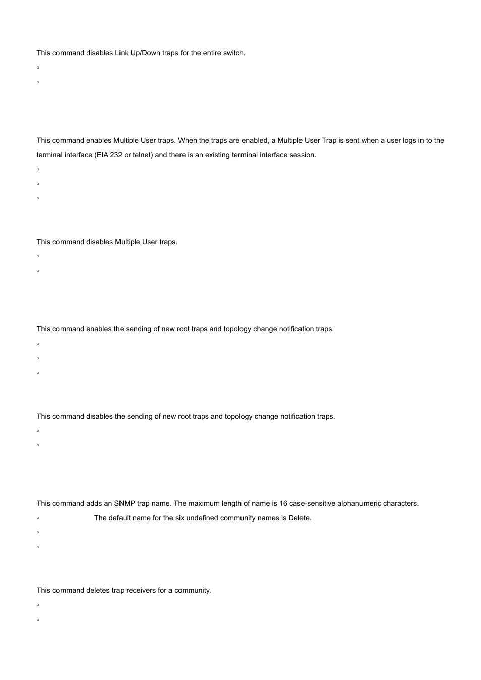 29 snmp-server enable traps multiusers, 30 snmp-server enable traps stpmode, 31 snmptrap | PLANET WGS3-24000 User Manual | Page 343 / 526