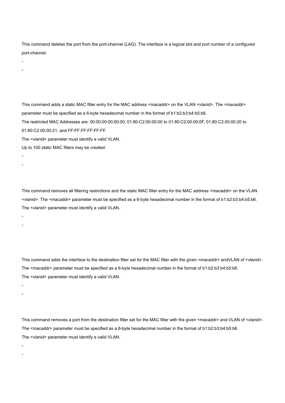 5 deleteport, 6 macfilter, 7 macfilter adddest | PLANET WGS3-24000 User Manual | Page 346 / 526