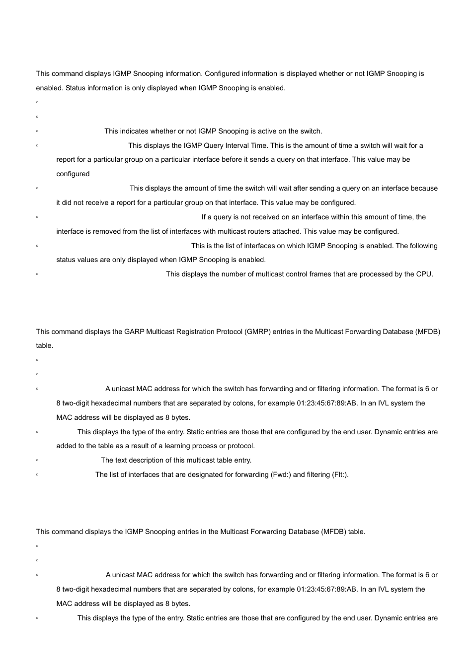 38 show igmpsnooping, 39 show mac-address-table gmrp, 40 show mac-address-table igmpsnooping | PLANET WGS3-24000 User Manual | Page 358 / 526