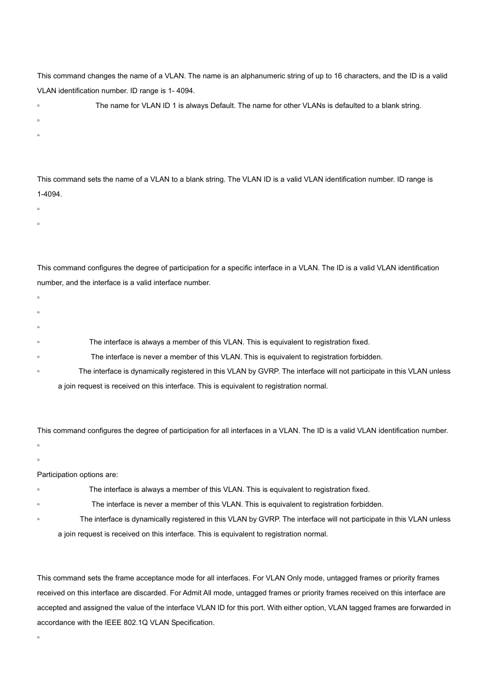 68 vlan name, 69 vlan participation, 70 vlan participation all | 71 vlan port acceptframe all | PLANET WGS3-24000 User Manual | Page 369 / 526