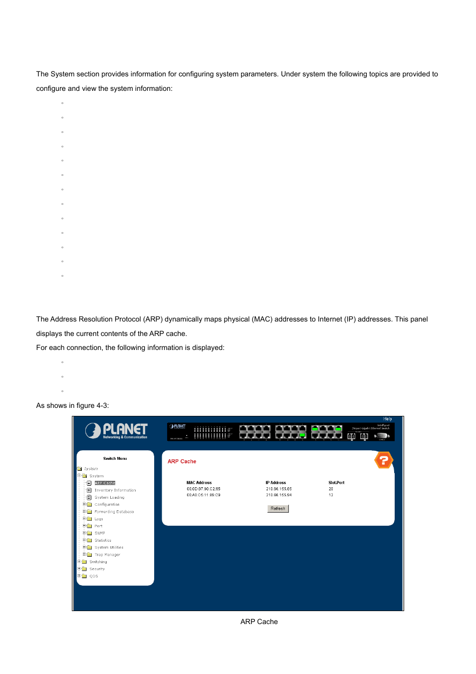 2 configure system, 1 arp cache | PLANET WGS3-24000 User Manual | Page 37 / 526