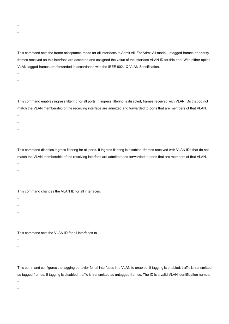 72 vlan port ingressfilter all, 73 vlan port pvid all, 74 vlan port tagging all | PLANET WGS3-24000 User Manual | Page 370 / 526