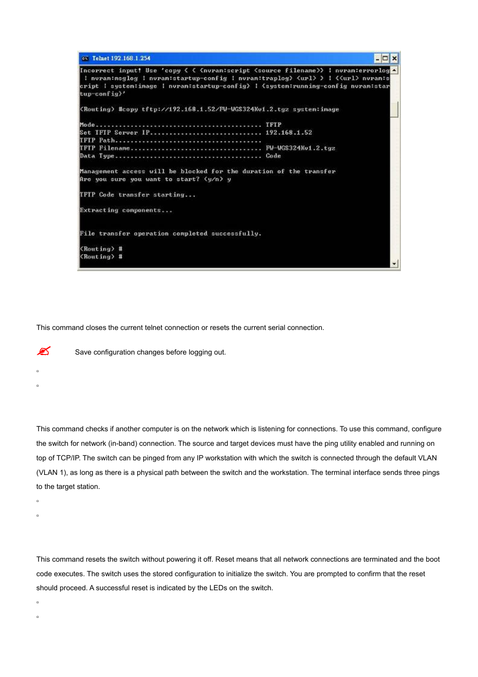 9 logout, 10 ping, 11 reload | PLANET WGS3-24000 User Manual | Page 377 / 526